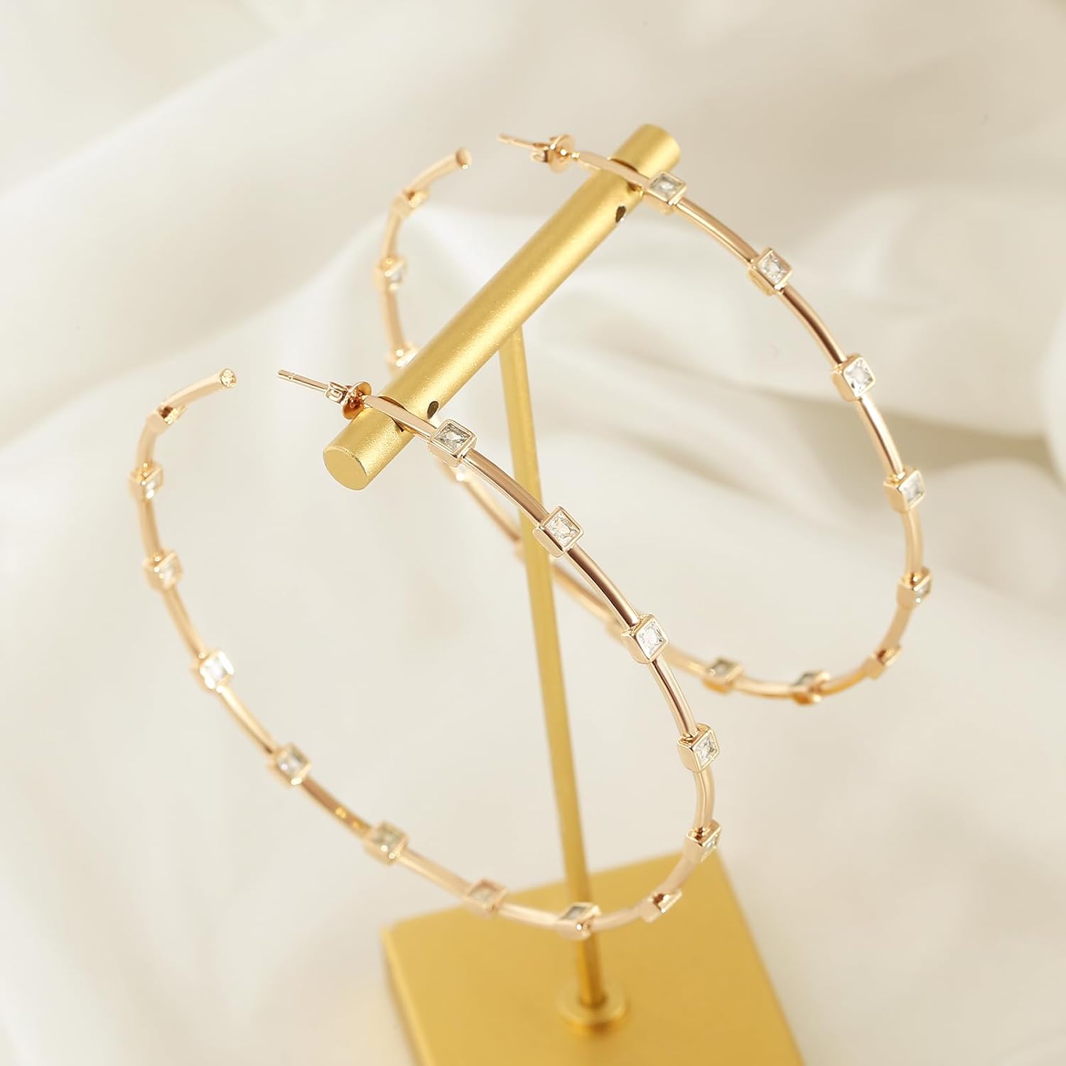 Big Hoop Earrings for Women 14K Gold Plated Trendy Geometric Rose Gold Sparkly Hoops Earrings Wedding Party Jewelry - Image 5