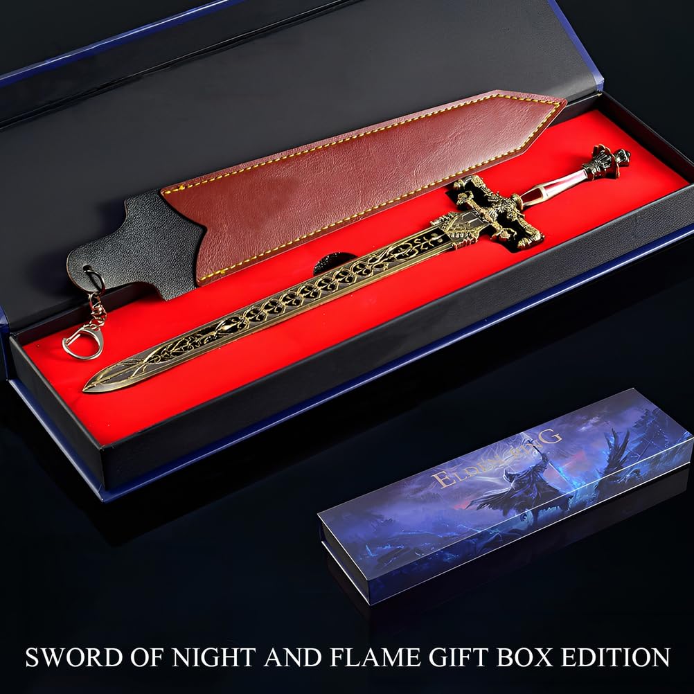 Elden Ring Espada de la Noche y la Llama Réplica 30 cm Modelo de Metal Completo con Soporte, Decoración de Escritorio, Coleccionable Gaming y Regalo para Fans