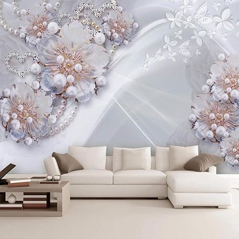 Amazon Zghnzk カスタム壁画壁紙3dダイヤモンドジュエリーフラワーラグジュアリーウォールペーパー家の装飾リビングルームのソファテレビの背景3d 280x200cm 壁紙