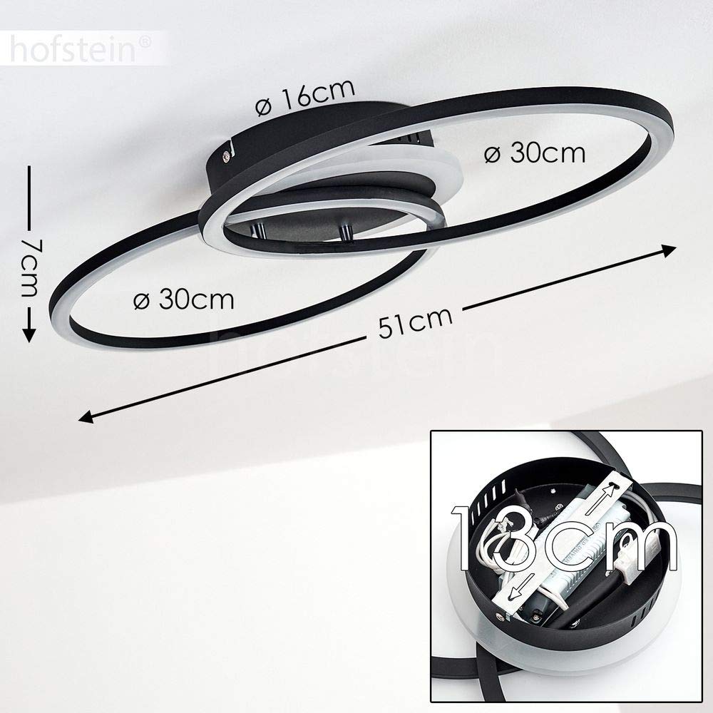 HOFSTEIN LED Deckenleuchte Lithgow, dimmbare Deckenlampe aus Metall in Schwarz-matt, moderne Leuchte dimmbar über Lichtschalter, 25 Watt, max. 2600 Lumen, 3000 Kelvin, Wohnzimmer, Küche, Esszimmer