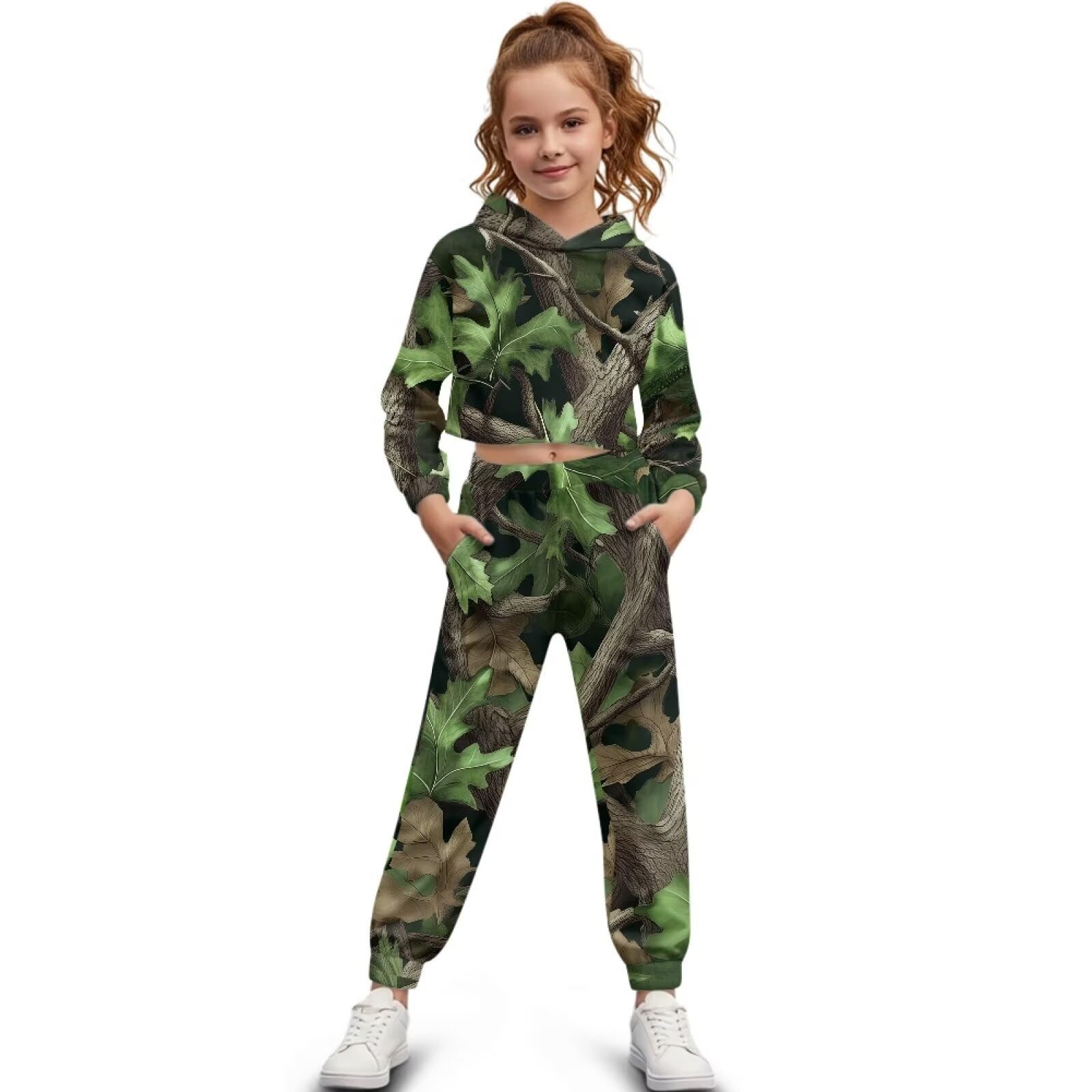 Set di felpa con cappuccio e pantaloni della tuta, per ragazze, casual, a maniche lunghe, girocollo, con pantaloni da jogging, per bambini dai 4 ai 13 anni