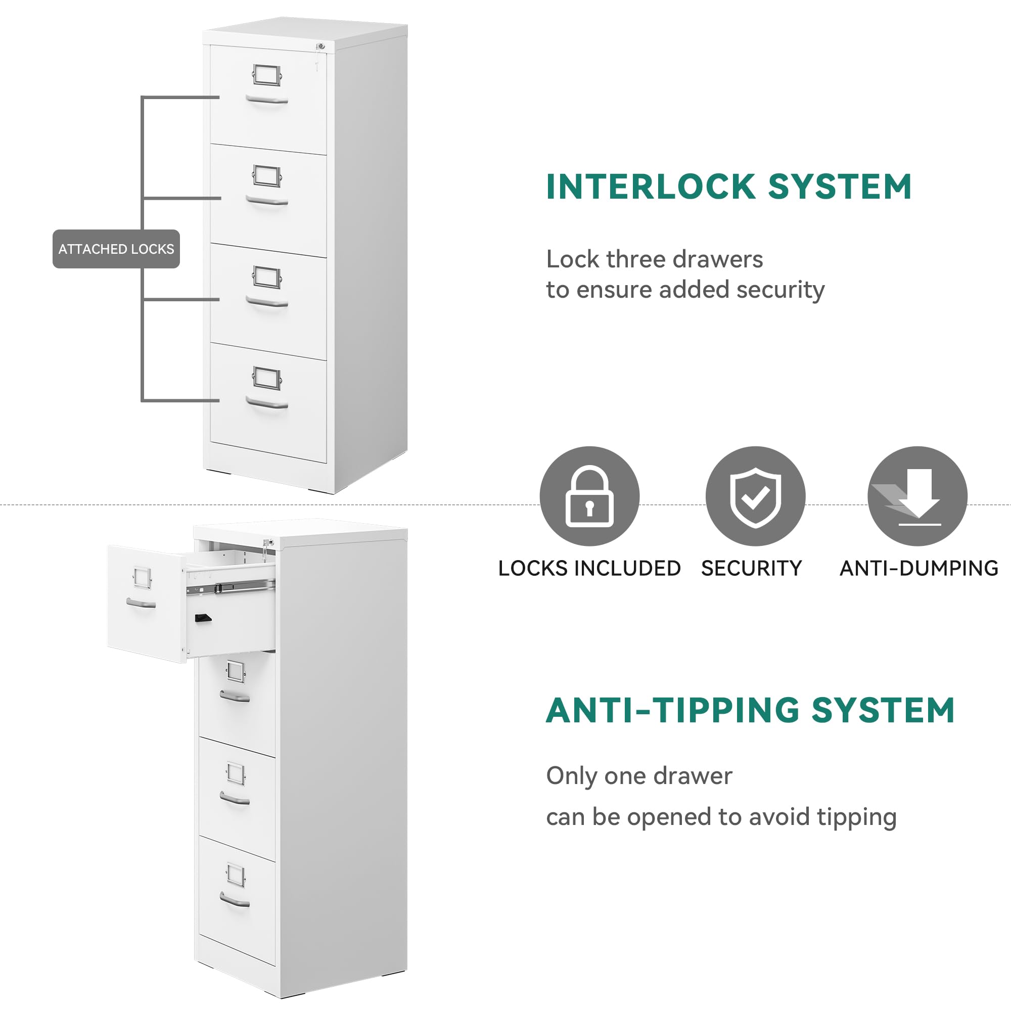 YITAHOME 4 Drawers Filing Cabinets, Lockable Vertical File Cabinet for Letter/Legal/A4 Size - Image 5
