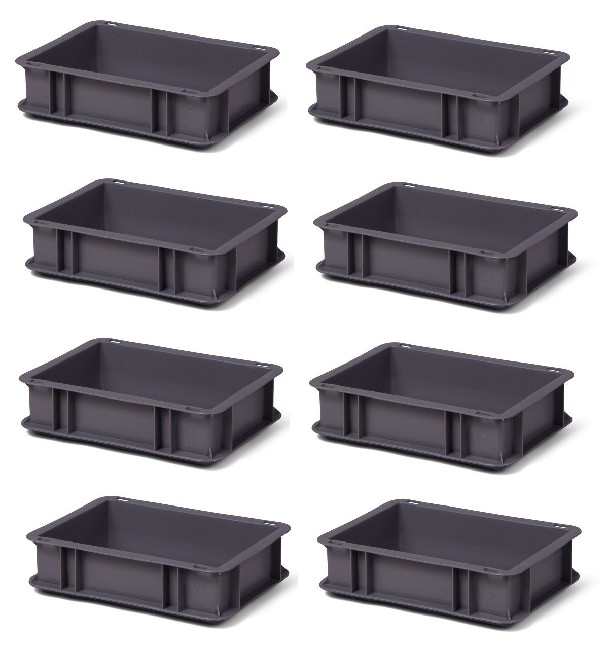 1a-TopStore 8 szt. skrzynka transportowa TK375-0, szara, 300 x 200 x 75 mm (dł. x szer. x wys.), z polipropylenu, pojemność: 3 litry, nośność: 25 kg, nadaje się do kontaktu z żywnością, Made in