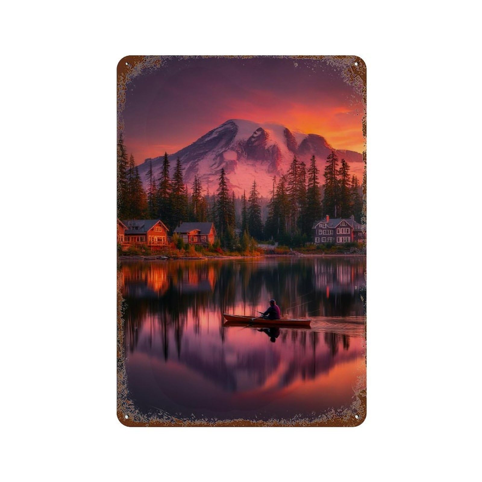 Mountain Lake Sunset Reflections-2 11.8"x7.9" Retro Metal Sign, Old School Wall Decor for Office, Studio And Wall Decor