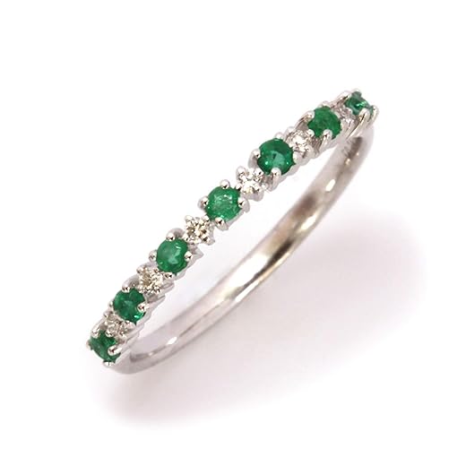 14k White Gold Emerald Diamond Band