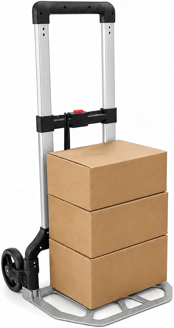 Katlanabilir Yük Taşıma Arabası 100 Kg, İki Tekerlekli Portatif El Arabası, Ayarlanabilir Saplı, Elastik Sabitleme İpli, Ev, Ofis, Depo ve Bahçe