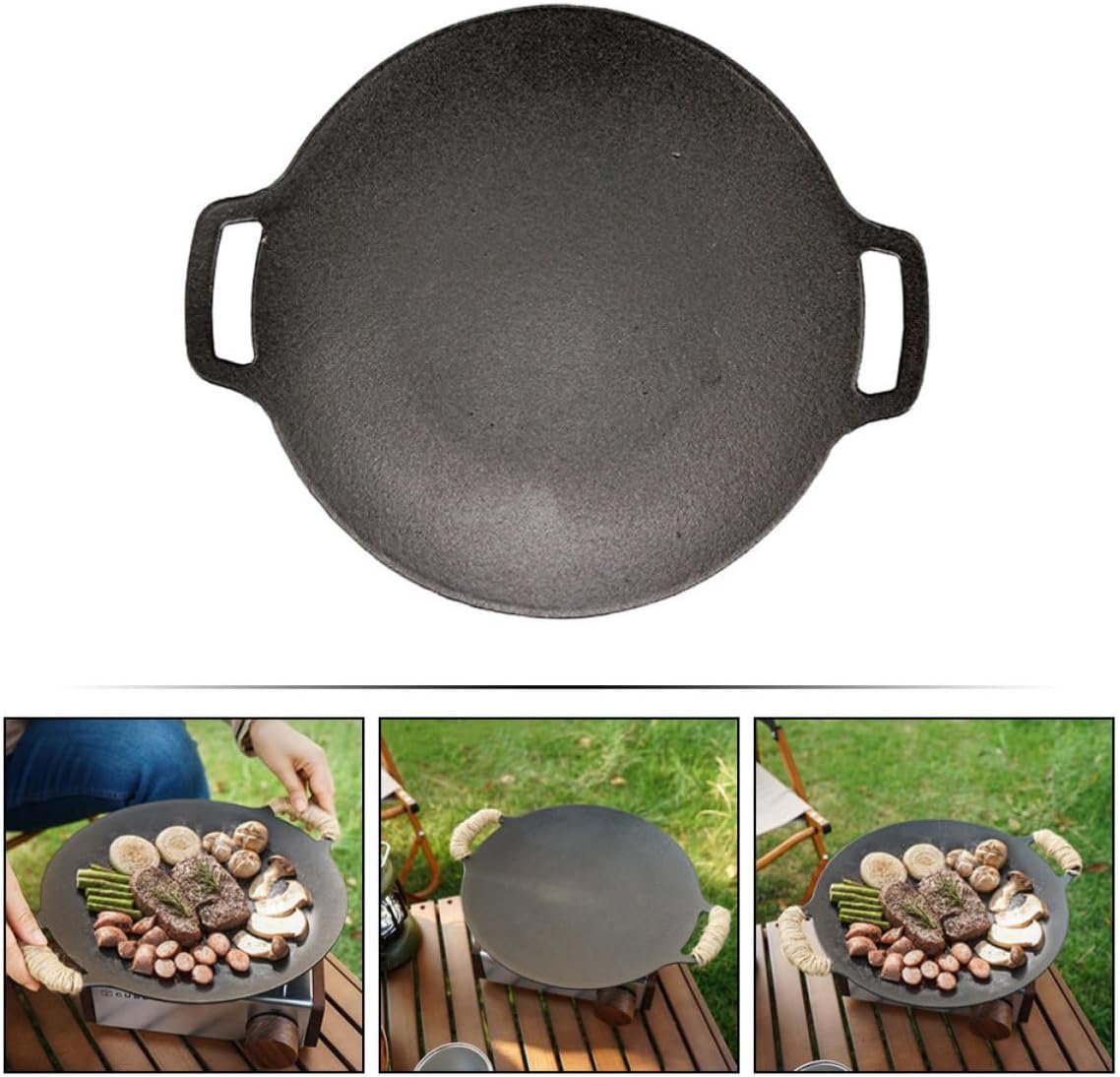 Uonlytech Cast Iron Bbq Grill Pan for Camping and Picnic Cooking