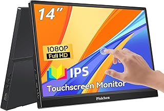 Portable Monitor Touchscreen, 14 Inch Laptop Monitor FHD 1080P IPS HDR 16:9 PC Display, 300cd/m², HDMI USB Type-C Touch Screen External Monitor for PC Phones Xbox Ras Pi, Built-in Kickstand & Speakers