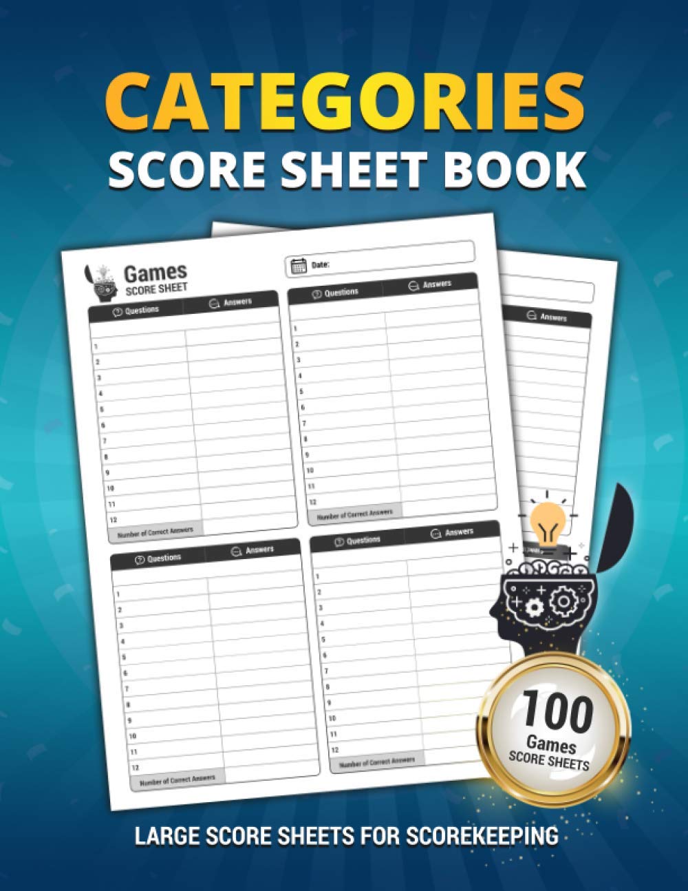 Categories Score Sheet Book: 100 Large Score Sheets For Scorekeeping | Elegant Categories Game Record Keeper Book