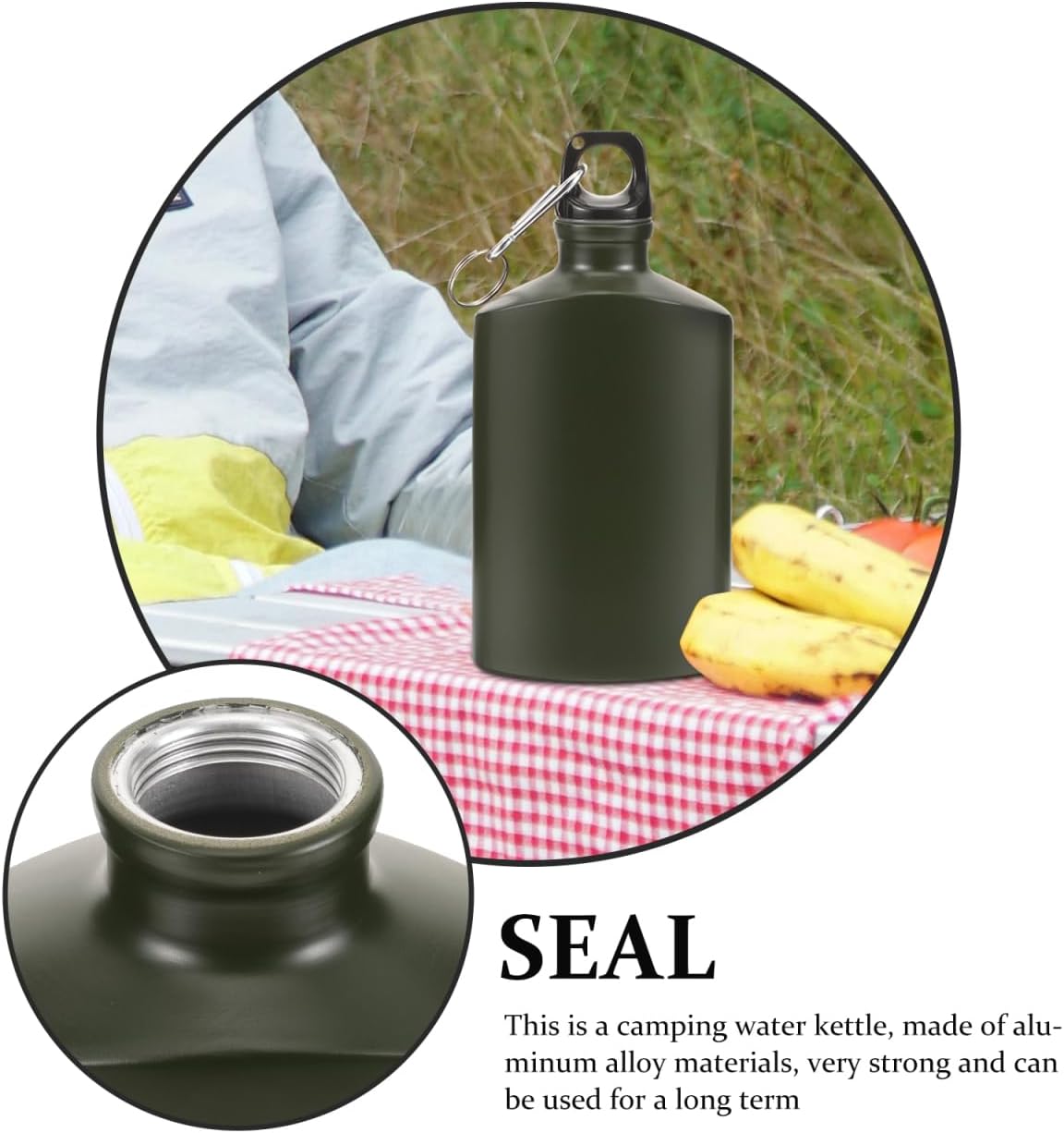 balacoo Military Canteen, Portable Aluminum Flat Water Bottle, Army Water Bottle with Hook for Hiking, Camping Survival, and Outdoor Activities (500ml)