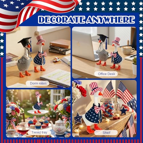 2 Sets Desk Goose Outfits 7 Inches - Patriotic & Graduation Mini Desktop Geese Clothes for Magnetic Geese Statue, 4th of July Goose Outfit Accessories for Office Classroom Home Table Decor Gifts — view 6