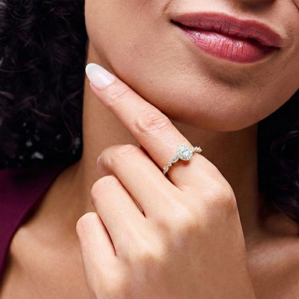 1/3 Cttw Oval and Round Moissanite Vintage Halo Engagement Ring for Women in 925 Sterling Silver or 14K Yellow Gold Plated
