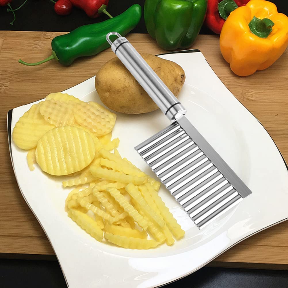 Vicloon Couteau Ondulé en Acier Inoxydable - Coupe Pommes de Terre et Légumes, Lame pour Frites, Fruits et Salade
