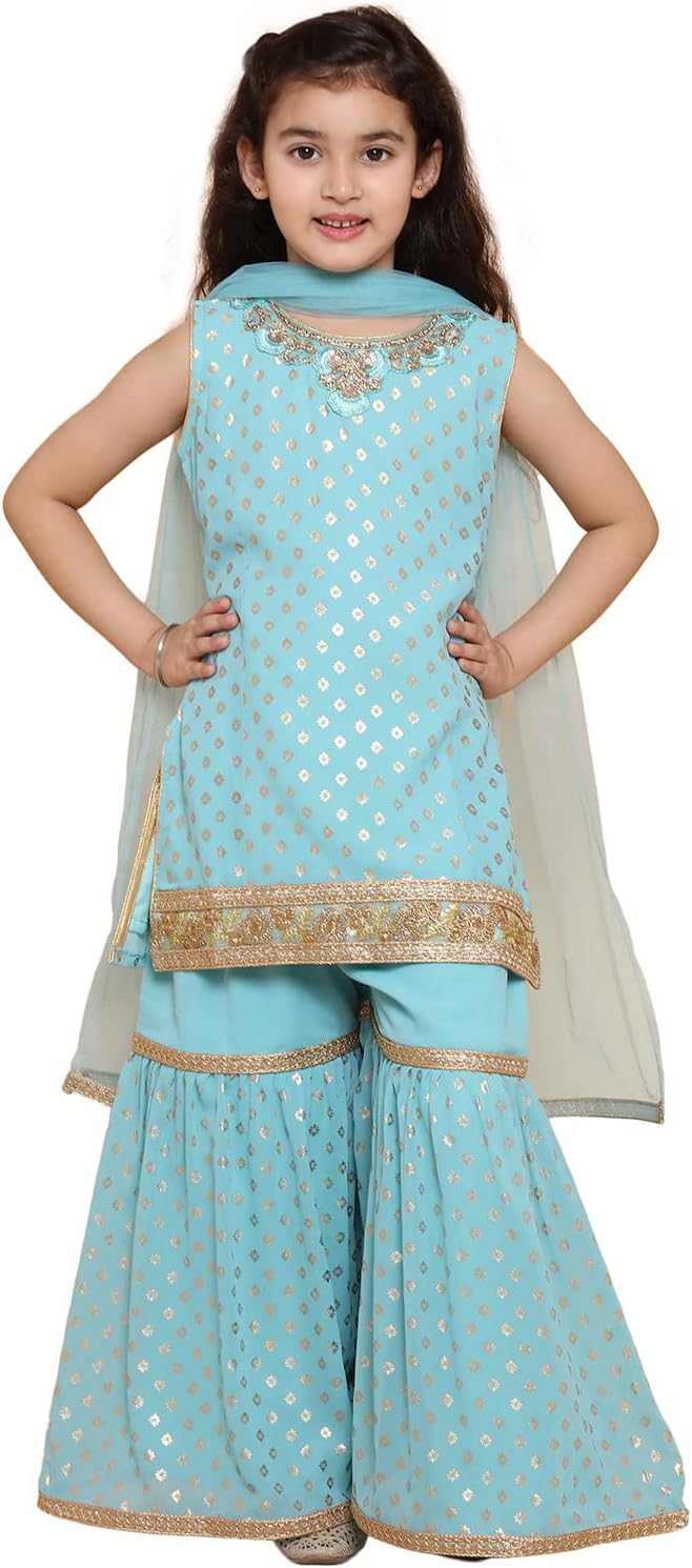 ADIVA Girls Indian Ethnic Wear Salwar Kameez For Kids|Girls Punjabi Suit|Kids Kurta Sharara Set For Girls|Indian Dress