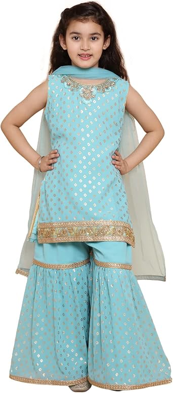 ADIVA Girls Indian Ethnic Wear Salwar Kameez For Kids|Girls Punjabi Suit|Kids Kurta Sharara Set For Girls|Indian Dress