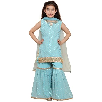 AJ DEZINES Girls Sharara Kurta Set | Georgette Sleeveless Kurti Set | Ethnic Wear for Girls | Foil Printed Sharara Suit 