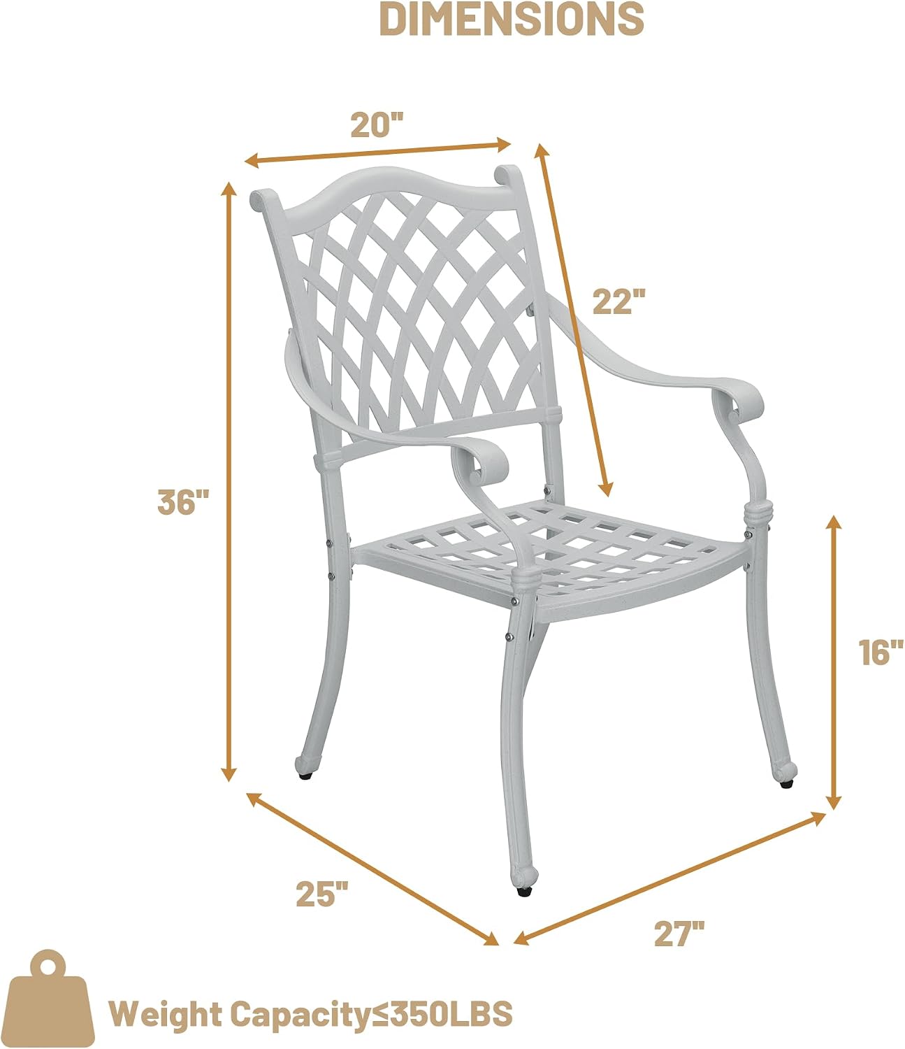 Clihome Patio Dining Chairs 2PCS Bistro Chairs Cast Aluminum Patio Furniture Outdoor Garden Chair Outdoor Patio Chairs Metal Patio Chairs for Balcony, Porch, Backyard, Garden(White)