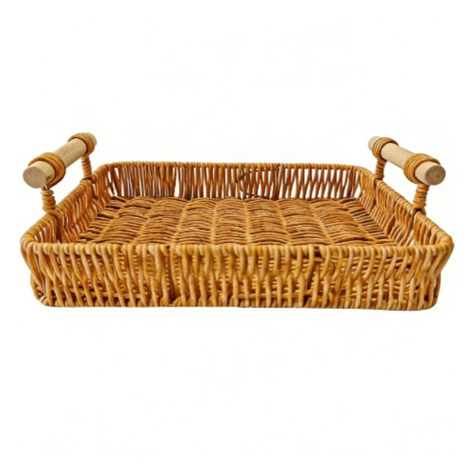 Zxfdsfdbnm Handwoven Organizers Tray Polyethylene Wicker Look Basket with Wood Handles for Bathroom Counter and Dresser Decors Makeup Holder