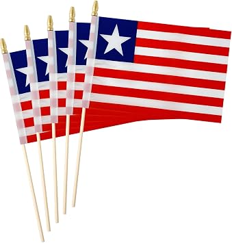 5 Pack Liberia Liberians Small Mini Wood Hand Held Stick Flag,Suitable For Various Holiday Parties, World Cup, National Day, And National Flag Day.