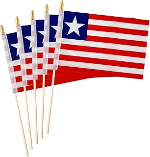 5 Pack Liberia Liberians Small Mini Wood Hand Held Stick Flag,Suitable For Various Holiday Parties, World Cup, National Day, And National Flag Day.