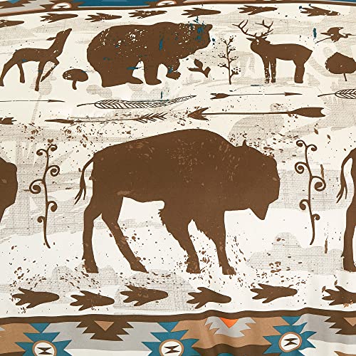 Moose Bear Deer Printed Bedding Set, Rustic Country Cabin Southwestern Print Comforter Size Western Brown Cream Teal Color Ranch Farmhouse Lodge Bedding Set Reversible With Pillow Shams (King) #TOP4