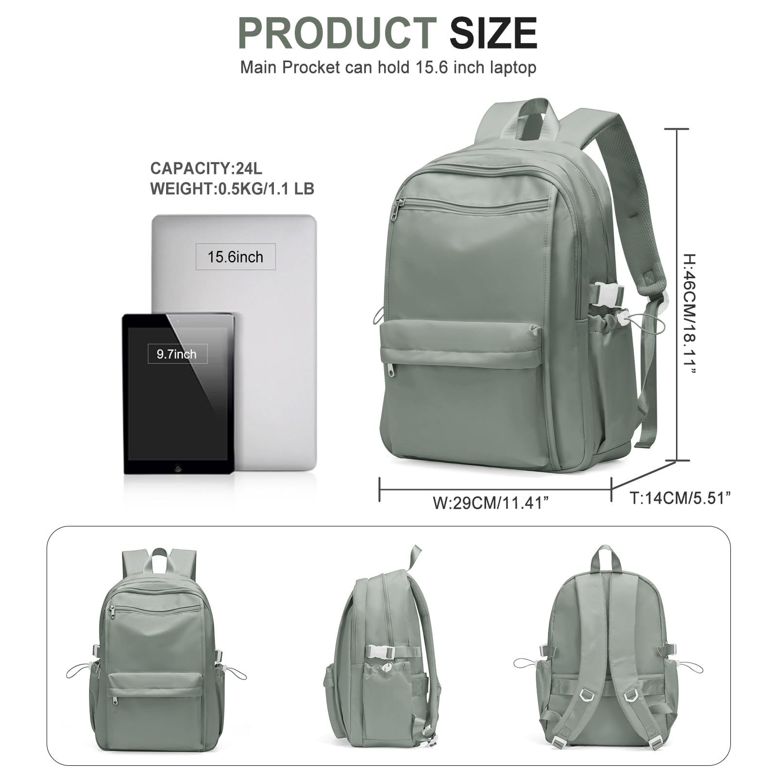 WEPOET Simple School Backpack For Women,Lightweight College Backpack,High School Bag For Teens Boys Girls,Casual daypack Small Travel Backpacks Men Bookbag(Green)