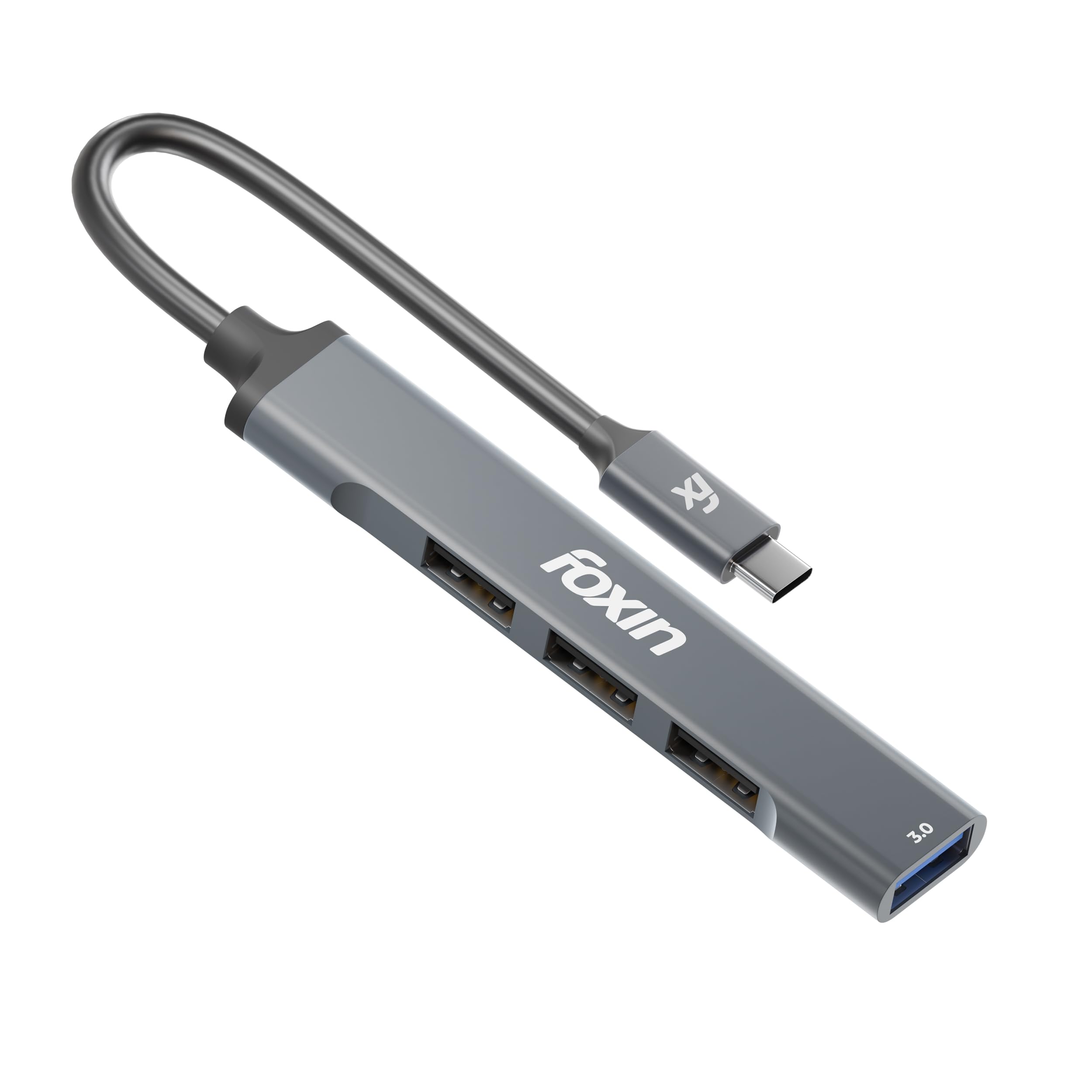 Foxin 4-in-1 USB-C Hub | Type C Hub to USB 3.0 + 3 USB 2.0 Ports, Upto 5 Gbps High Speed Data Transfer | Slim Aluminium Portable C-Type Hub for Laptop, MacBook, Tablets & Mobiles | 15cm Cable - FTH C4