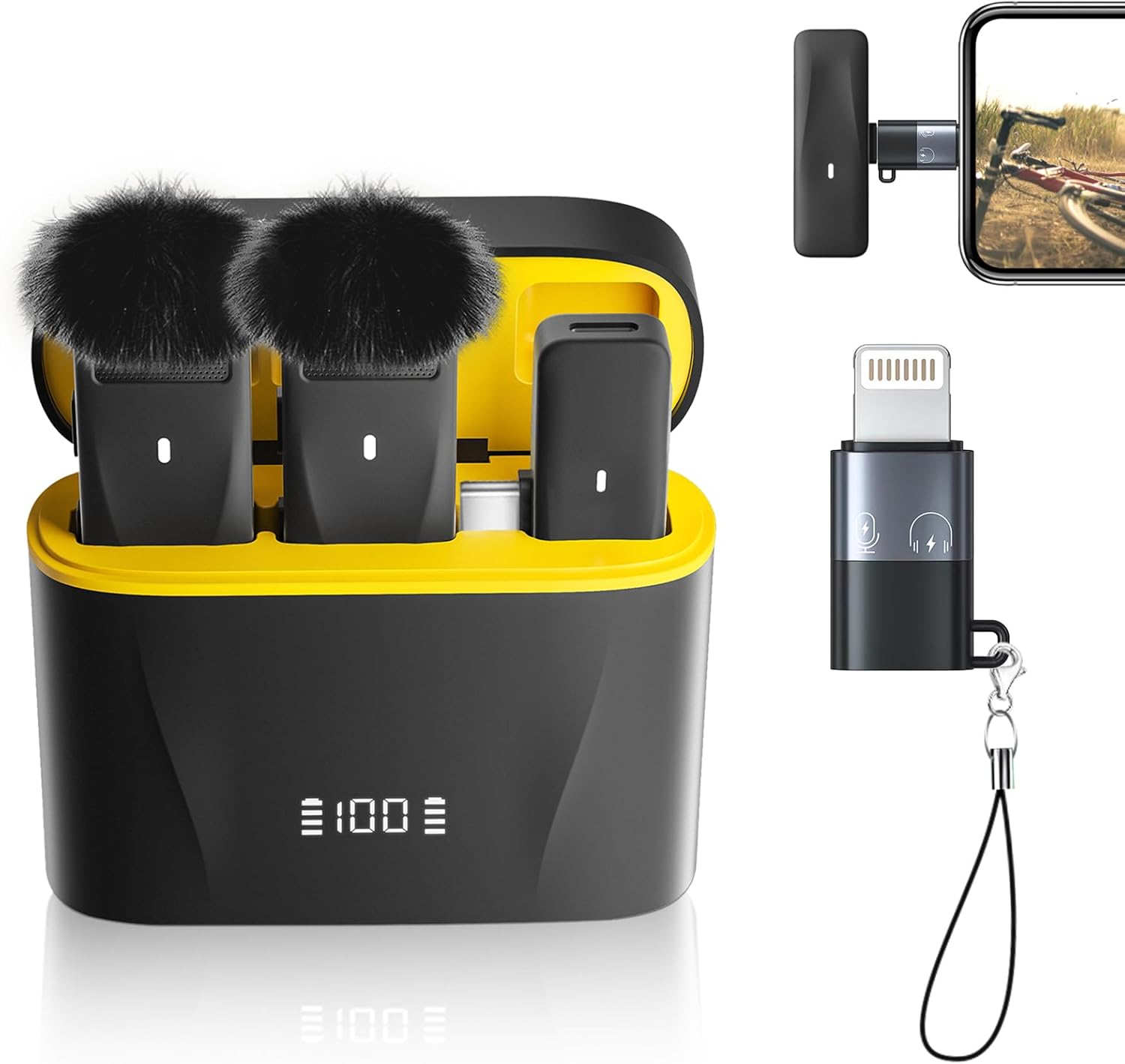 Wireless Lavalier Microphone for iPhone 15 16 Android with Lightning Adapter, USB C iPhone Microphone for Video Recording, Streaming -2 Pack, 48KHz 32Bit, 100ft, Noise Canceling