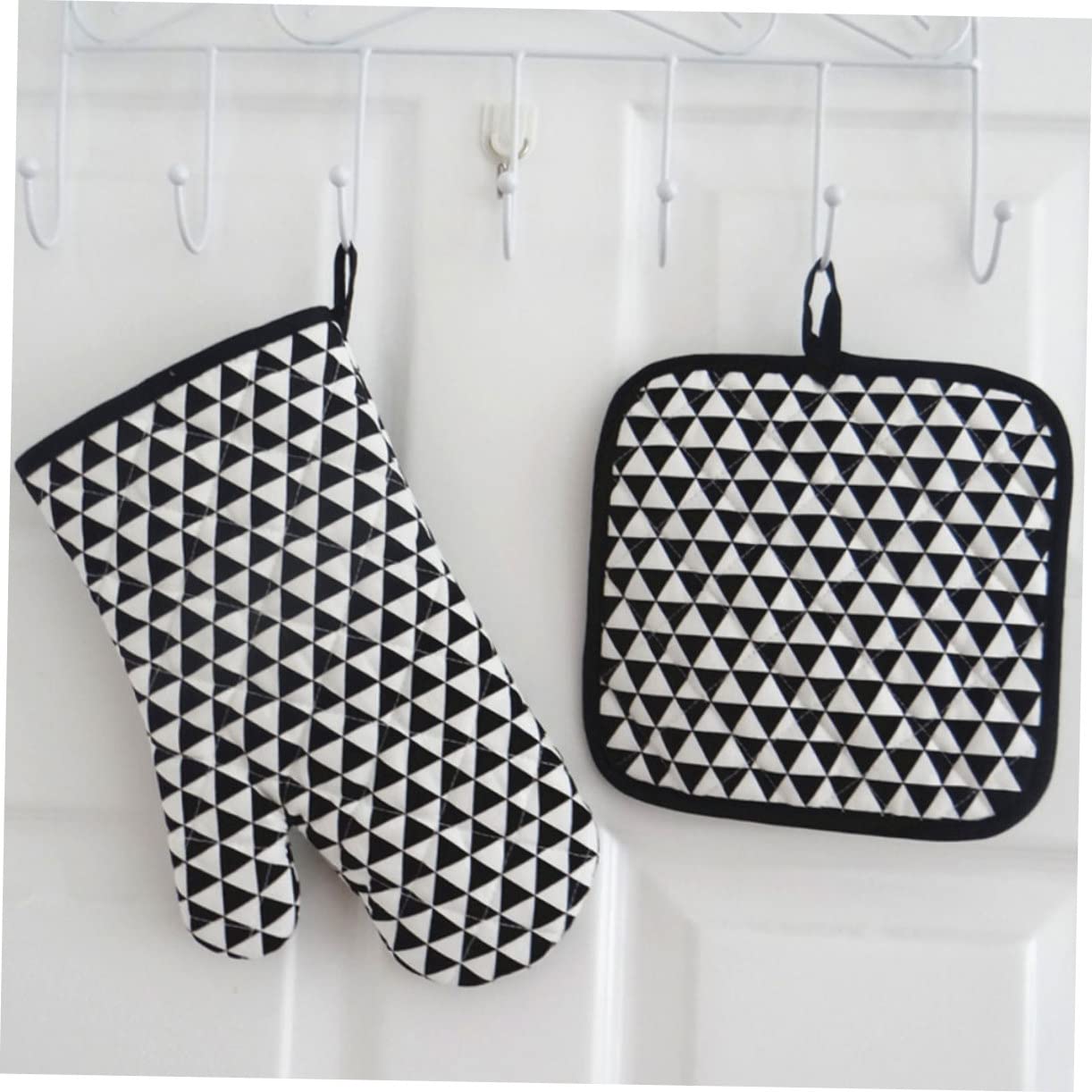 COLLBATH 5piezas Delantales De Cocina Ajustable Forma De Triángulo Con Pockets y Accesorios Negro Delantal Manopla De Horno Servilletas