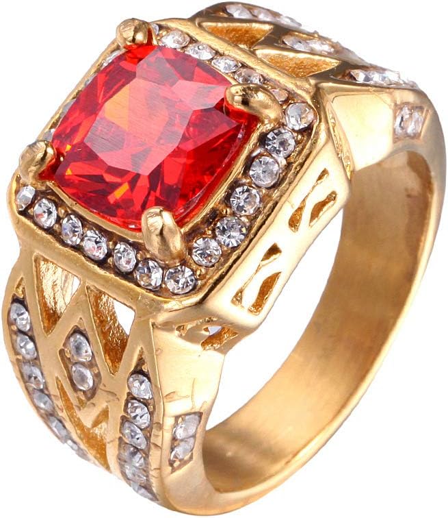 PMTIER Men's Vintage Stainless Steel Cubic Zirconia Crystal Ring