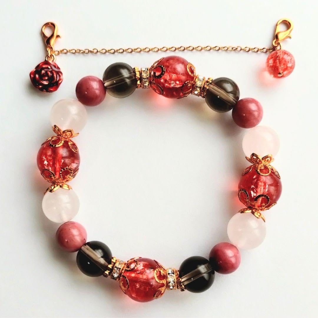 天然石ローズクォーツ&times;ロードナイト&times;パワーストーンブレスレット恋愛成就お守り