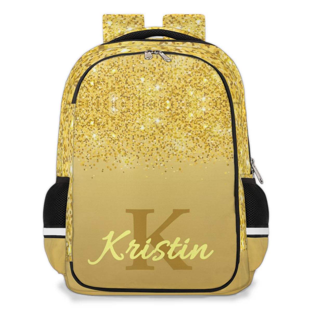 OMFUNS Personalized Kids Backpack Gold Glitter for Boys Girls, Custom Backpack Travel School Bag Bookbag Lightweight Daypack