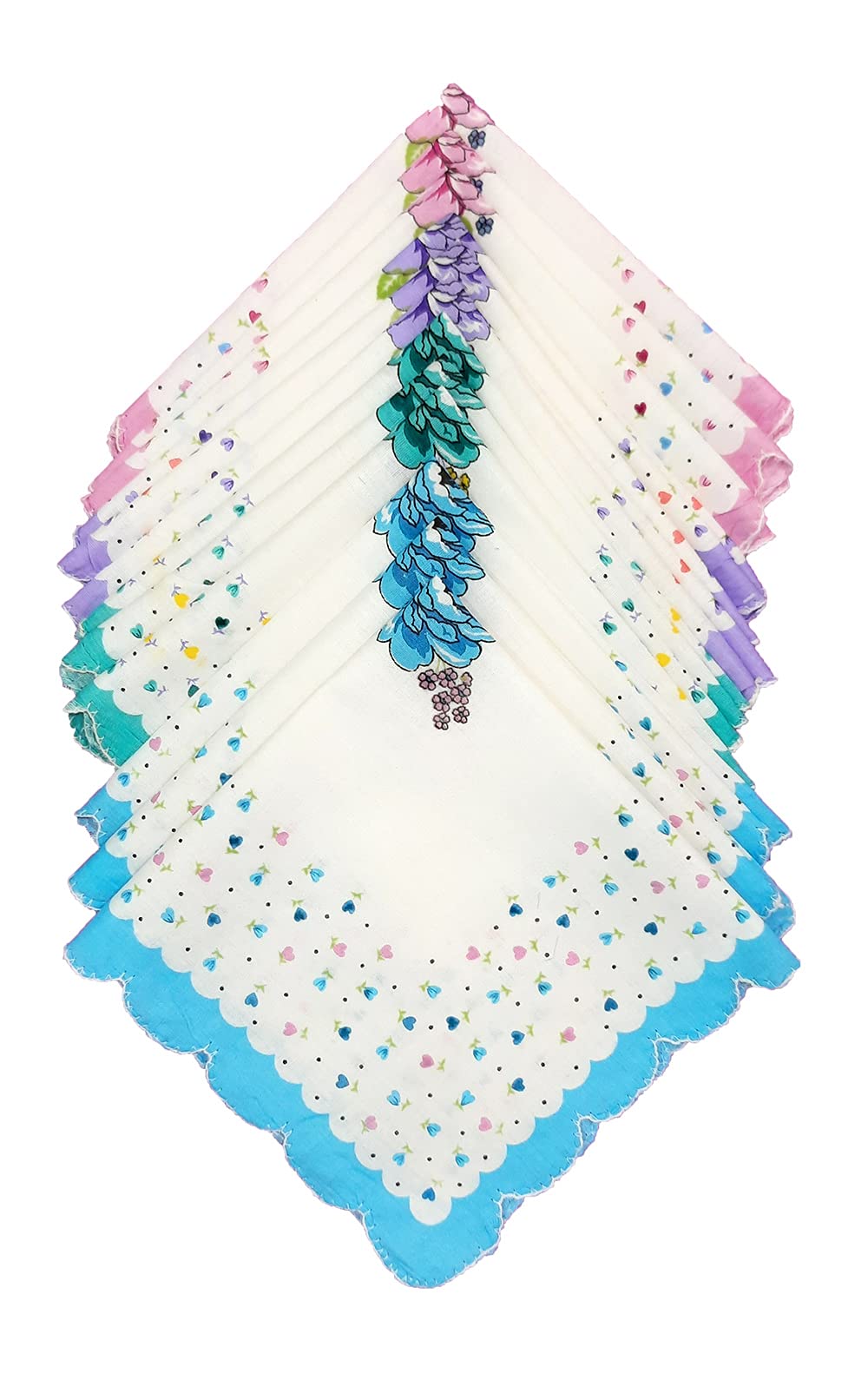 Women's Soft Cotton Premium Collection Handkerchief Hanky For Girl's | Easy Wash Floral Printed Rumal | Size 30 x 30 CM, Pack of 12 (Multicolor)