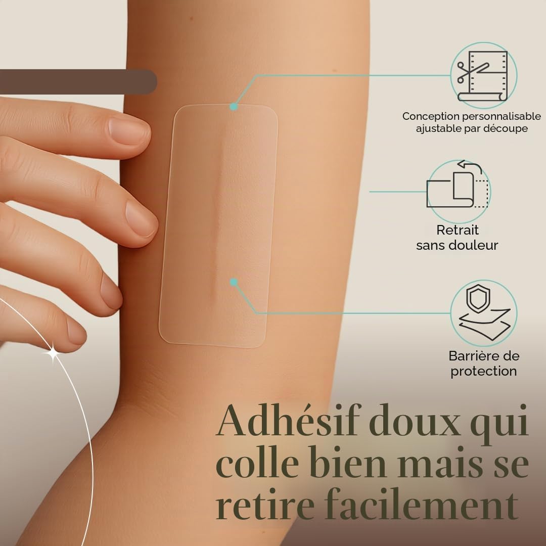 Rouleau de pansement hydrocolloïde 5 cm x 5 m – Ruban adhésif imperméable à découper – Patch de bandage flexible et doux pour la peau pour ampoules, acné, plaies mineures – Autocollant et sans latex