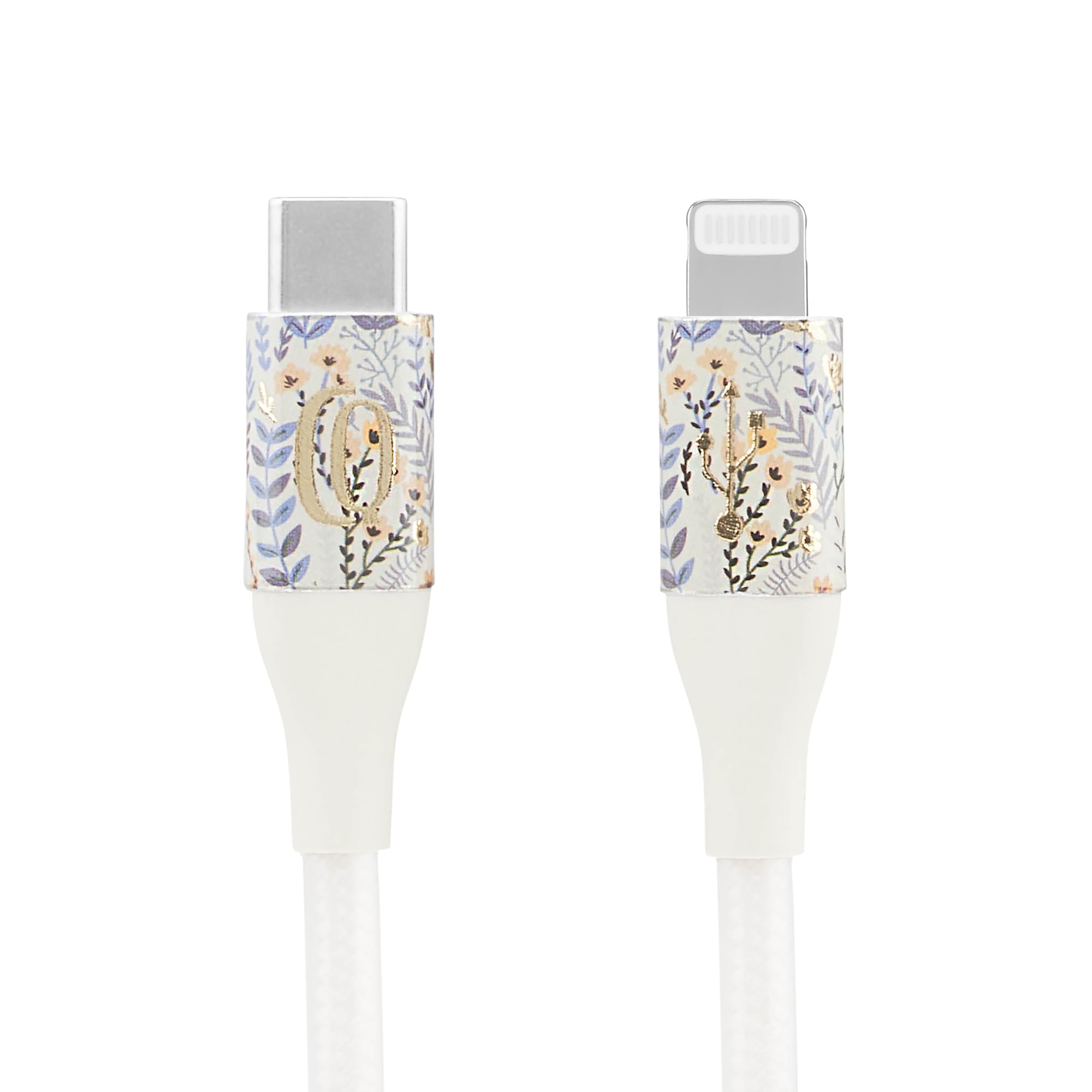 Carson & Quinn Professional USB-C Cable 6ft Premium Fast Charging System Sunkissed Dreams Collection Floral Pattern Blue Design Universal Device Support Data Sync Technology