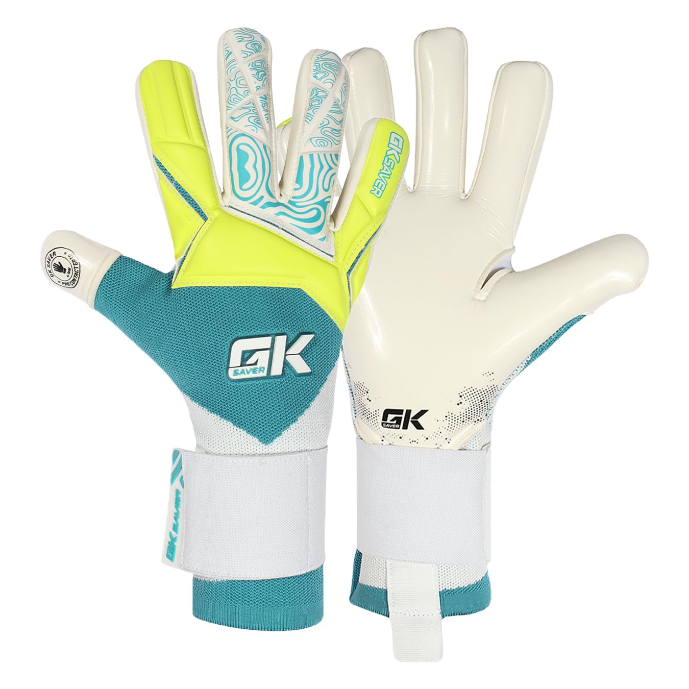 GK Saver Football Goalkeeper Gloves – Kids & Adults Goalie Gloves Size 4–11 | Non-Fingersave Training & Match GK Gloves with Superior Grip(Knit Teal Black, Size 8)