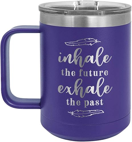 ONLYGIFTS.COM - Taza de café con tapa deslizante para hombre, diseño con texto en inglés "INHALE THE FUTURE EXHALE THE AST 15 oz", Púrpura
