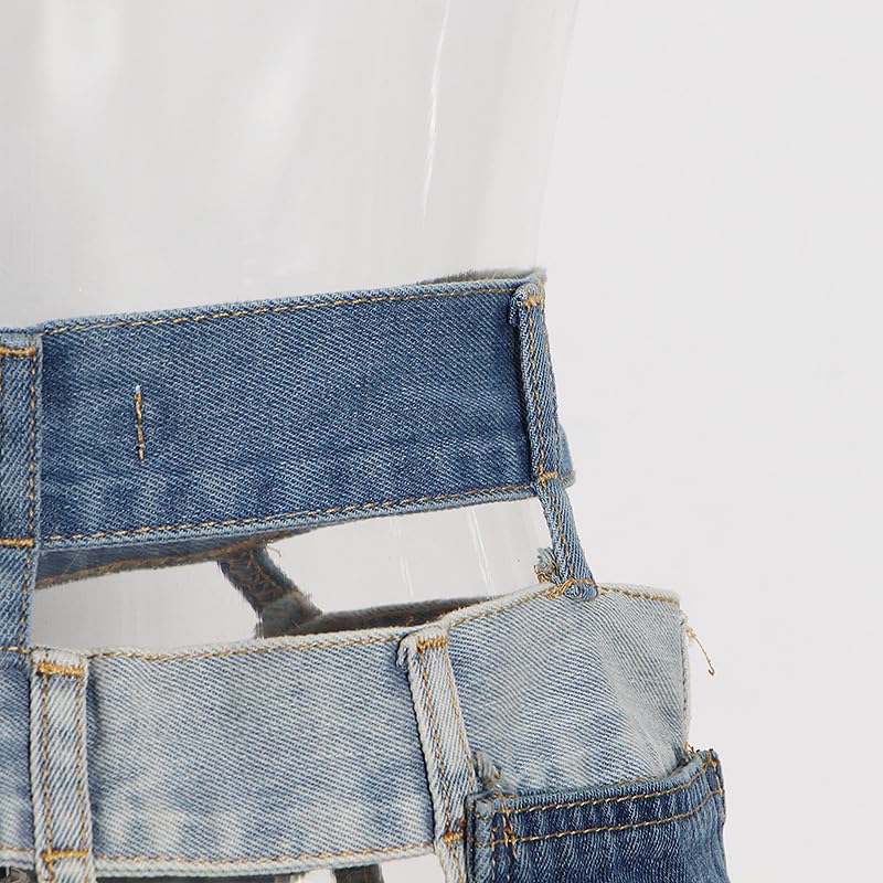 AINIFU 6-Section Splicing Denim Skirts for Women Ladies- Blue Jean Skirt with Pockets Sexy Decorative Skirt4