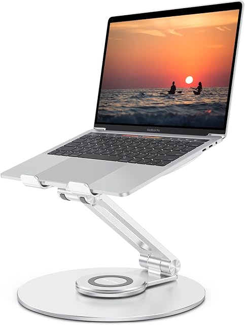OMOTON Laptop Stand Adjustable with 360 Rotating Base, Ergonomic Laptop Stand for Collaborative Work, Dual Rotary Shaft Fully Foldable for Easy Storage, Fits MacBook / All Laptops up to 16 inches