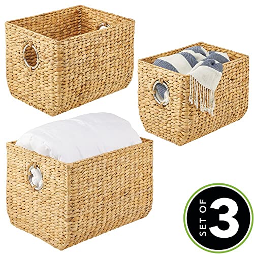 Mdesign Natural Woven Hyacinth Closet Storage Organizer Basket Bin - For Cube Furniture Shelving In Closet, Bedroom, Bathroom, Entryway, Office - 3 Pack - Natural/Chrome #TOP1
