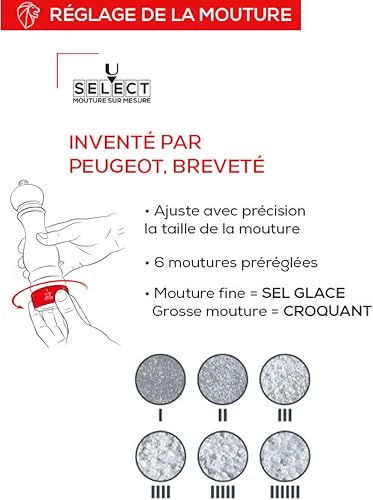 PEUGEOT - Moulin à Sel Paris u'Select 22 cm - 6 Réglages de Moutures - Innovation Sel Glace, Mécanisme Zirlion - En Bois Labellisé PEFC - Fabrication Française - Coloris Naturel - 4