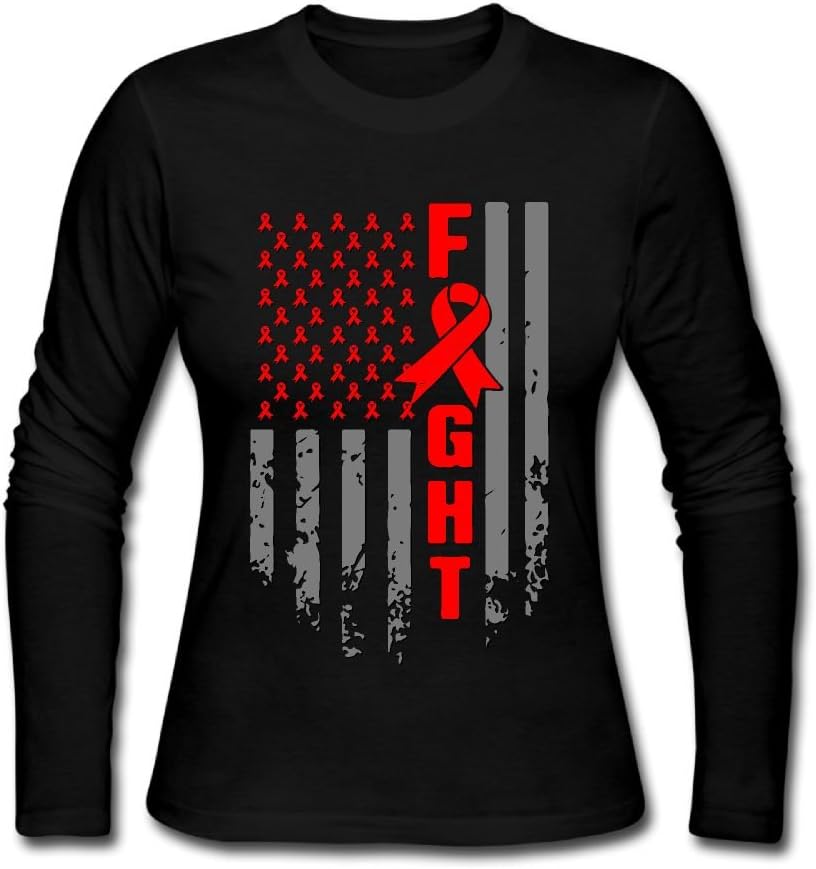 Women's American Flag Fight Oral Cancer Awareness Long Sleeve Athletic Cotton Round Neck T-Shirt