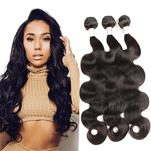 Brazilian Hair 3 Bundles Brazilian virgin hair body wave 8A Grade 100% Unprocessed Virgin Human Hair Extensions Hair Natural Color soft No Shedding (18 20 22inch) by borchan