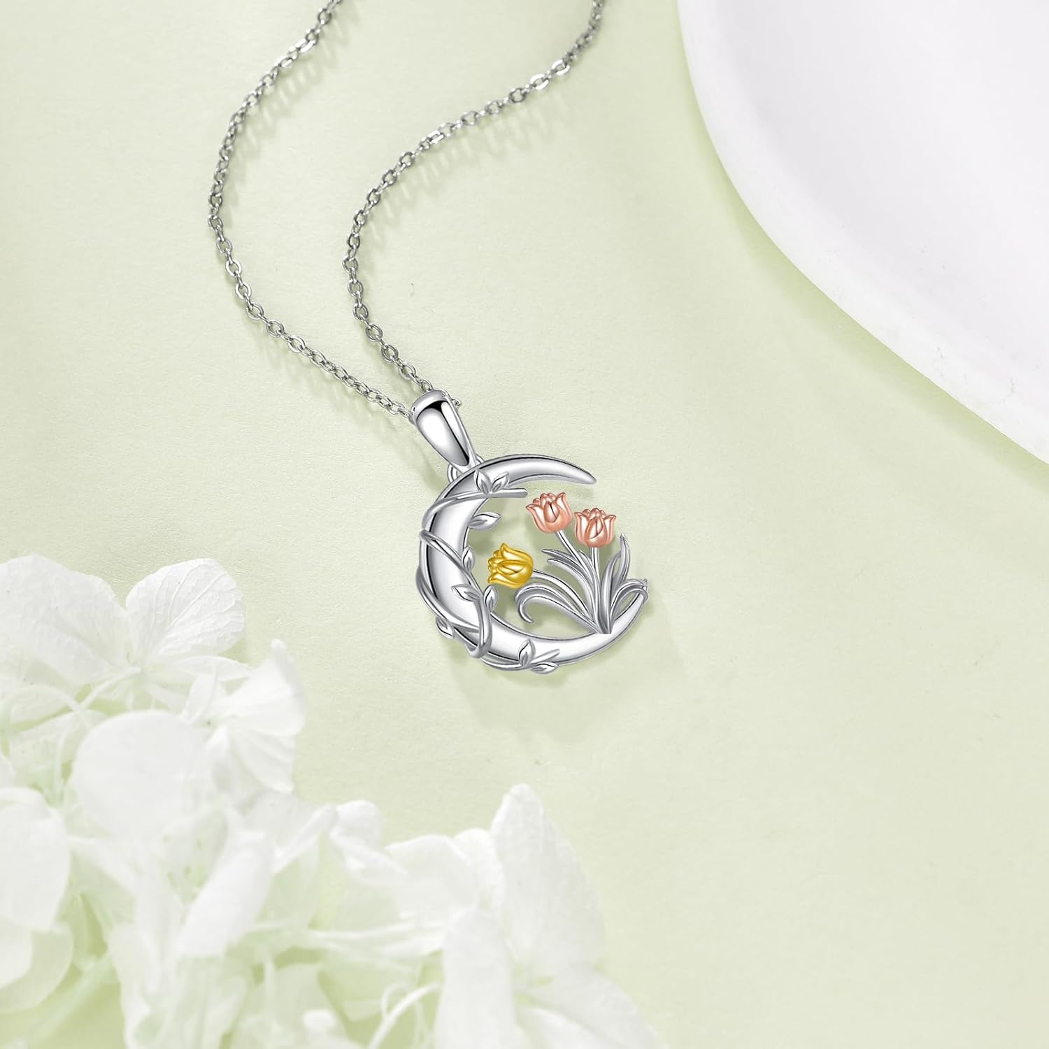 Tulip Necklace 925 Sterling Silver Tulip Pendant Necklace Flower Jewelry Gifts for Women Mom - Image 2