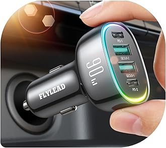 Car Charger USB C 90W 4-Port Car Phone Charger Compatible with iPhone 16/15/14/13/12 Pro Max Plus [A Must for Family Travel] Super Fast Charging Cigarette Lighter Adapter Port