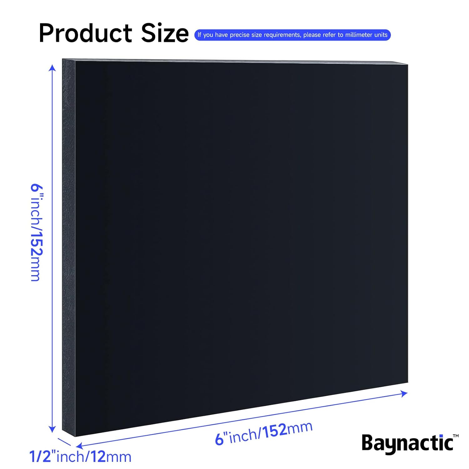 Black Delrin/Acetal Copolymer Plastic Sheet, High-Performance Engineering Plastic for CNC Machining, DIY, and Industrial Applications (Black, 1/2" x 6" x 6")