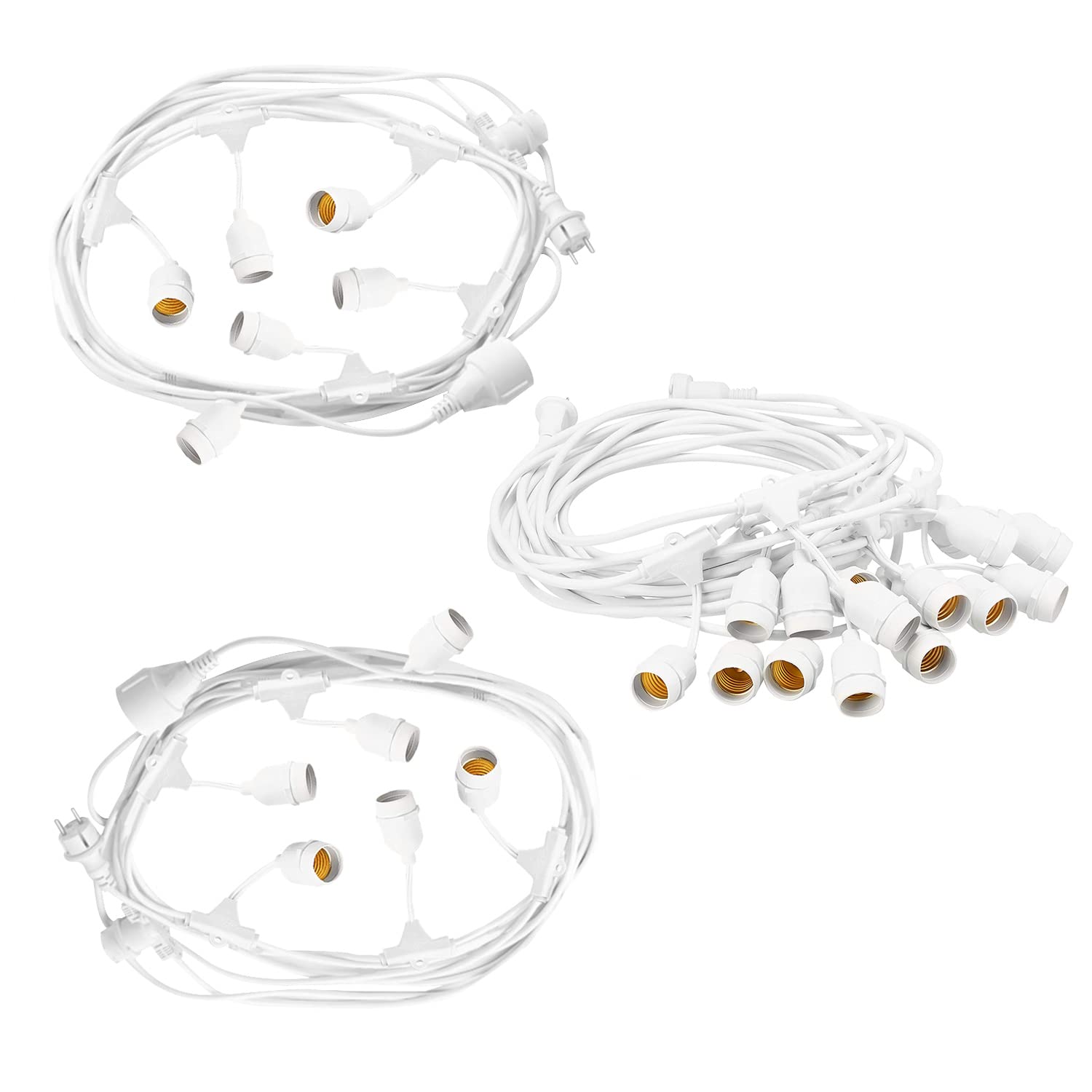 Mu 30M Lichterkette Außen, Outdoor Erweiterbar Auf 1000W, (3 * 10) Lampenhalter E27 Wetterfest Ip65, lichterkette außen strom Deko für Gartenparty Hochzeit Garten Hochzeit|3 * 10M, Weiss