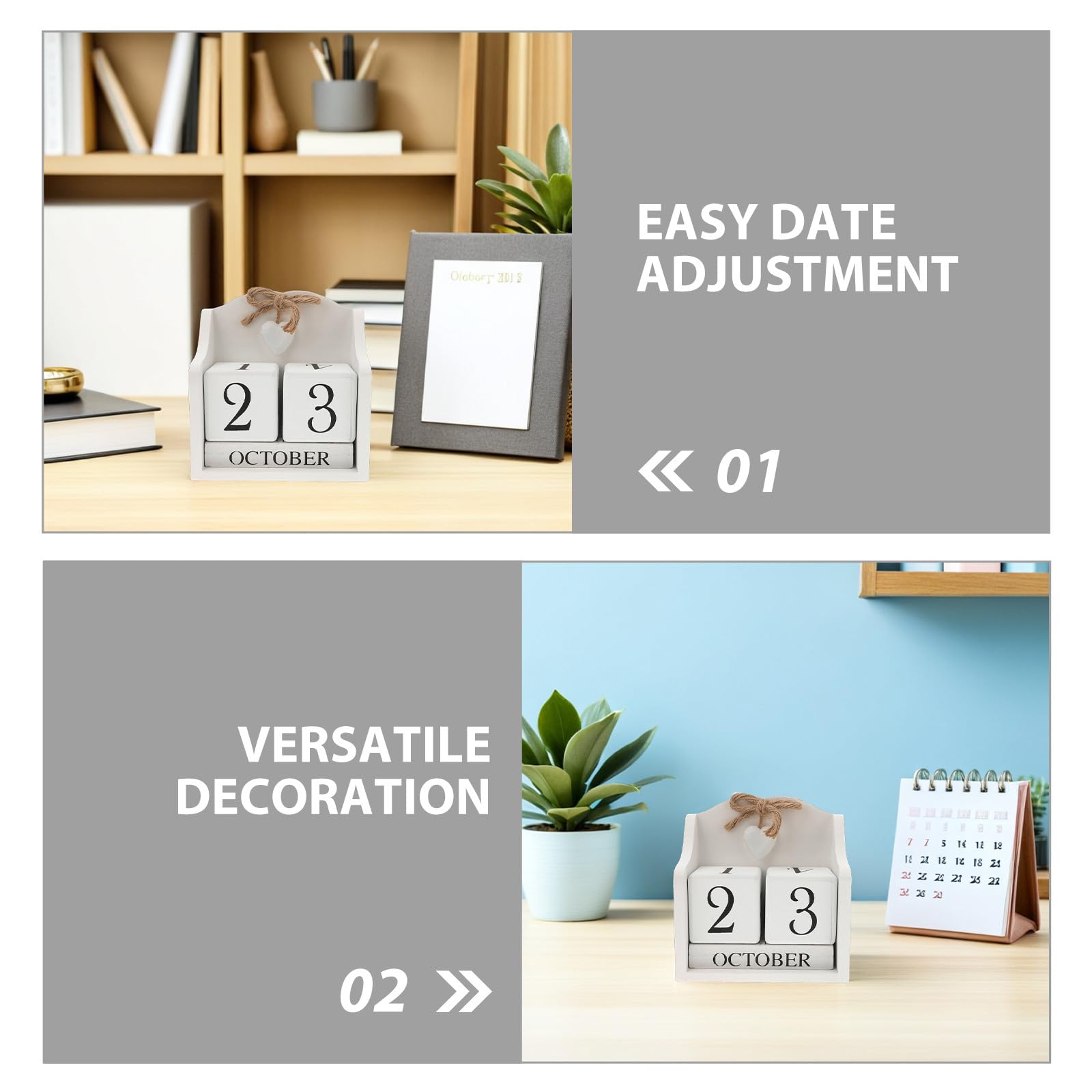 2 drewniane bloki kalendarza biurkowego w stylu vintage, wieczny kalendarz biurkowy, bloki do wyświetlania dat, akcesoria na biurko do domu, biura, sali lekcyjnej dla nauczyciela