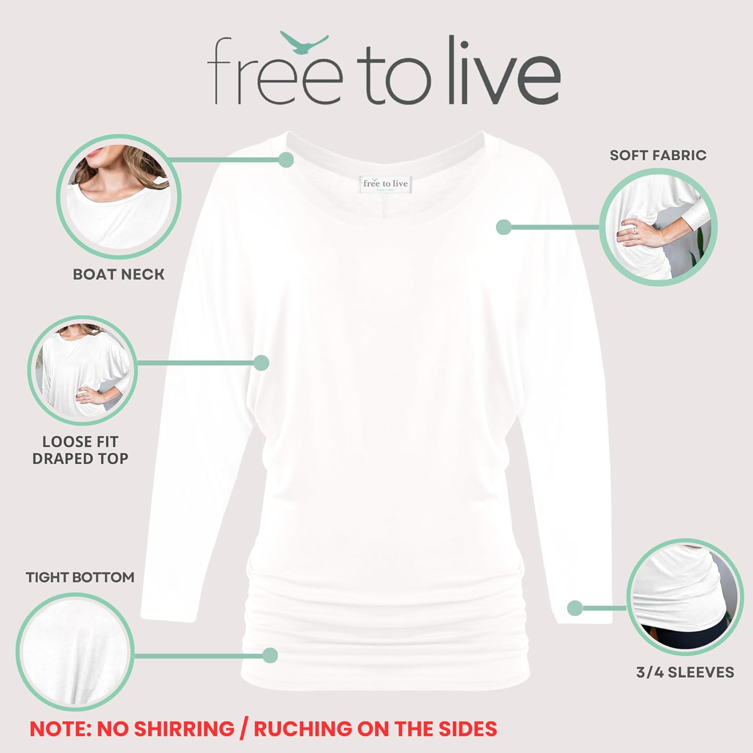 Free to Live 3 Pack 3/4 Sleeve Dolman Tops for Women Dressy Business Casual Shirts Travel Work Clothes Tunic for Leggings - Image 4