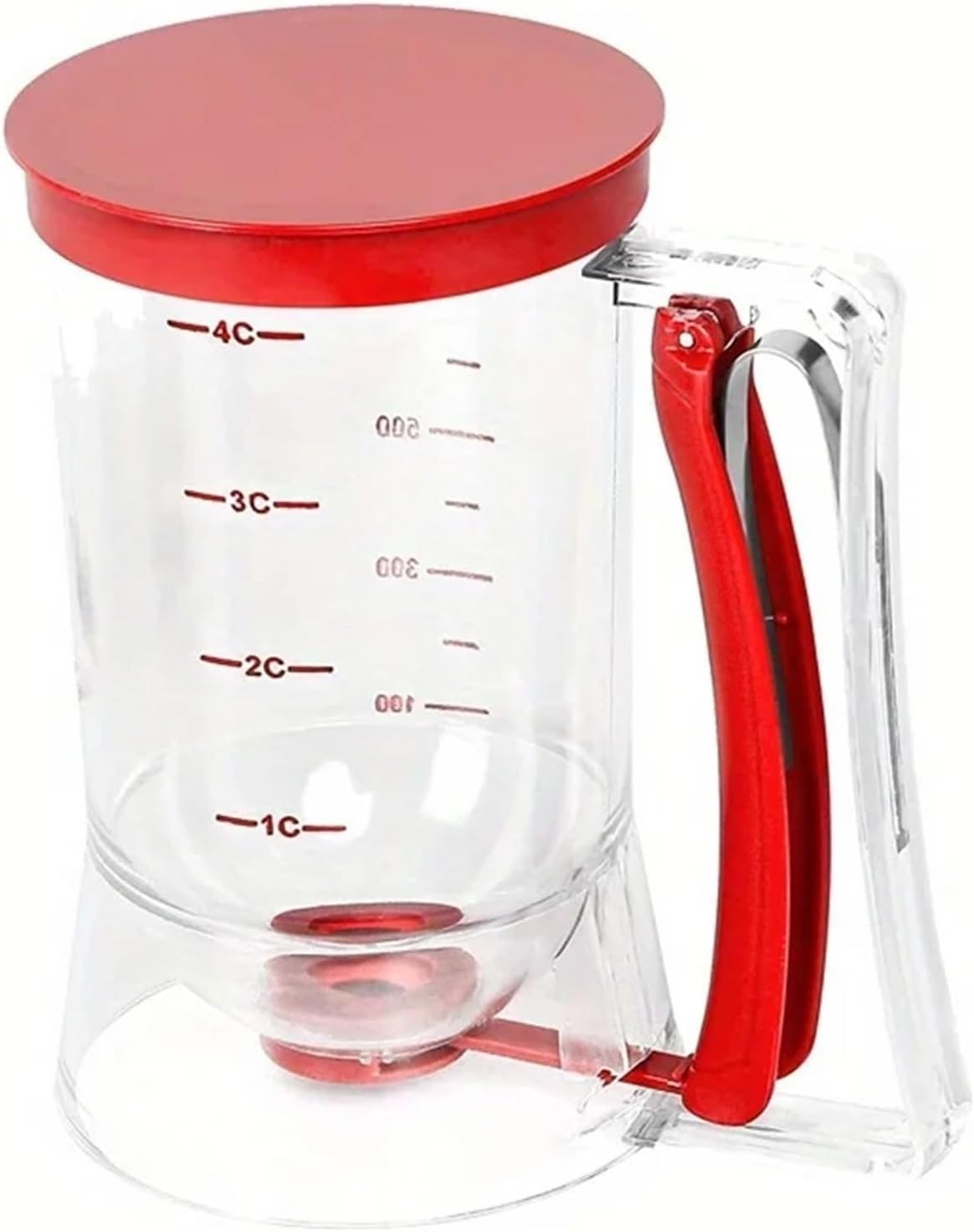1Pcs 900ml Batter Dispenser Hand-held Graduated Funnel Pastry Dough Dispensador for Pancake Cupcakes Cake (Color : Red)